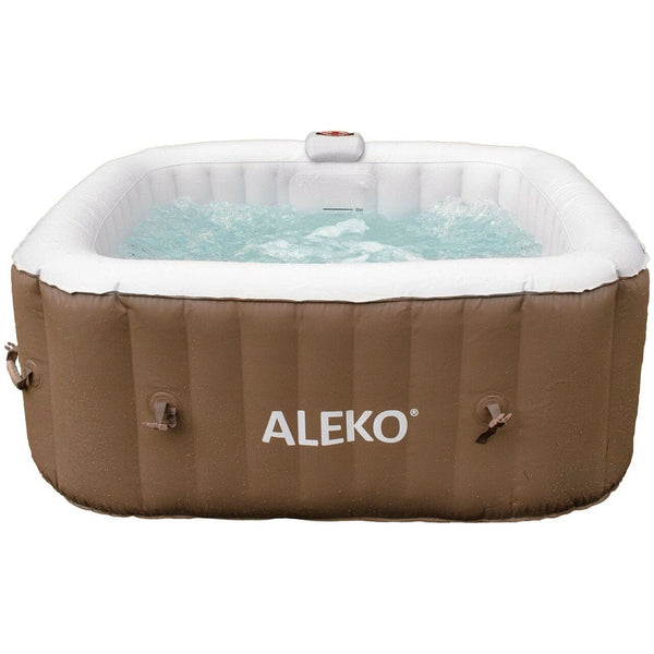 4 Person 160 Gallon Brown Square Inflatable Jetted Hot Tub with Cover ...