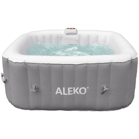 Aleko Pool & Spa 4 Person 160 Gallon Square Inflatable Jetted Hot Tub Spa with Cover Gray by Aleko 078257284313 HTISQ4WHGY-AP 4 Person 160 Gallon Square Jetted Hot Tub w/ Cover Gray HTISQ4WHGY-AP