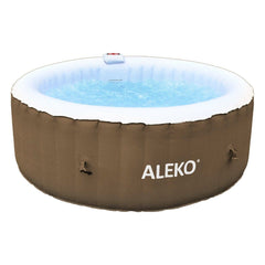Aleko Pool & Spa 4 Person 210 Gallon Round Inflatable Hot Tub Spa With Brown and White Cover by Aleko 703980257807 HTIR4BRW-AP 4 Person 210 Gallon Round Inflatable Tub Spa Cover Aleko  HTIR4BRW-AP