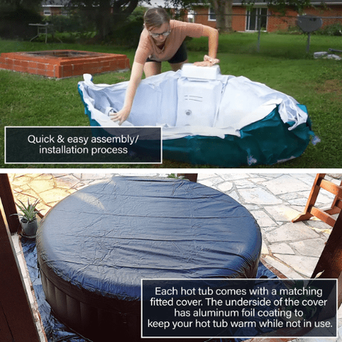 Aleko Pool & Spa 4 Person 210 Gallon Round Inflatable Hot Tub Spa With Brown and White Cover by Aleko 703980257807 HTIR4BRW-AP 4 Person 210 Gallon Round Inflatable Tub Spa Cover Aleko  HTIR4BRW-AP
