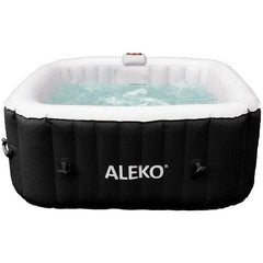 6 Person 250 Gallon Square Inflatable Black and White Hot Tub Spa With Cover by Aleko