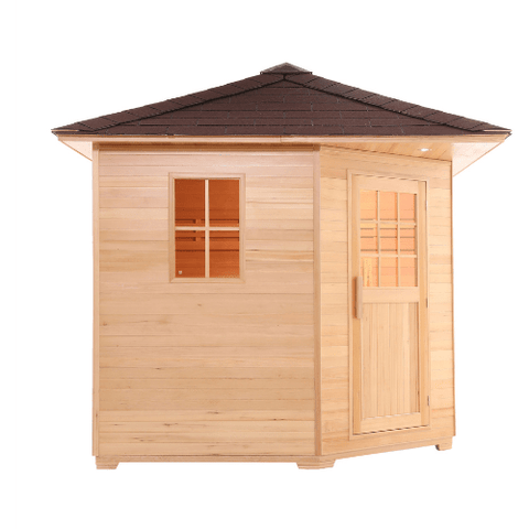 5 Person Canadian Hemlock Wet Dry Outdoor Sauna with Asphalt Roof 6 kW ETL Certified Heater by Aleko SKU# SKD5HEM-AP