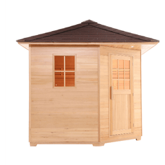 5 Person Canadian Hemlock Wet Dry Outdoor Sauna with Asphalt Roof 6 kW Harvia KIP Heater by Aleko