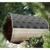 Image of Aleko Saunas 4 Person Outdoor Pine Barrel Sauna with Panoramic View and Bitumen Shingle Roofing 4.5 kW ETL Certified Heater by Aleko 781880235354 SBPI4WYRE-AP 4 Person Pine Sauna Panoramic Bitumen Shingle Roofing 4.5kW ETL Heater