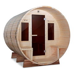 4 Person Outdoor White Pine Barrel Steam Sauna - Front Porch Canopy ETL Certified by Aleko
