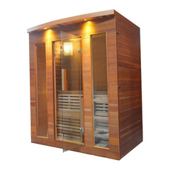 4 Person Clear Cedar Indoor Wet Dry Sauna with Exterior Lights 4.5 kW Harvia KIP Heater by Aleko
