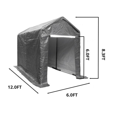 Aleko Sheds, Garages & Carports 12 x 6 x 8 Feet Gray Heavy Duty Outdoor Canopy Storage Shelter Shed by Aleko SS6X12-AP 12x6x8 Ft Gray Heavy Duty Outdoor Canopy Storage Shelter Shed Aleko