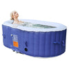 Image of Aleko Spas 2 Person 145 Gallon Oval Inflatable Hot Tub Spa With Drink Tray and Dark Blue Cover by Aleko 655222803979 HTIO2BLD-AP 2 Person 145 Gallon Oval Inflatable Hot Tub Spa With Drink Tray and Dark Blue Cover by Aleko SKU# HTIO2BLD-AP