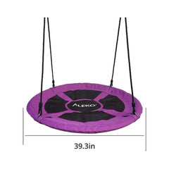 40 Inches Purple Outdoor Saucer Platform Swing with Adjustable Hanging Ropes by Aleko