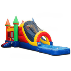 15'H Wet Dry Rainbow Castle Combo With Pool by Bouncer Depot