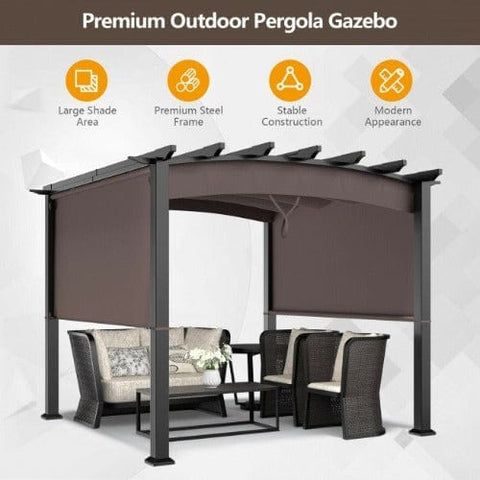 10 x 10 Feet Patio Pergola Gazebo Sun Shade Shelter with Retractable Canopy by Costway