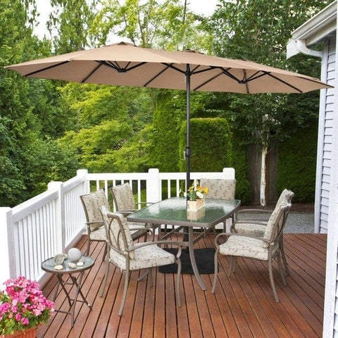 15 Feet Double-Sided Twin Patio Umbrella with Crank and Base Coffee in Outdoor Market SKU# 72630198