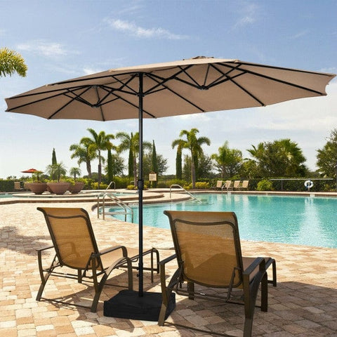 Costway Canopies & Gazebos 15 Feet Double-Sided Twin Patio Umbrella with Crank and Base Coffee in Outdoor Market by Costway 72630198 15 Feet Double-Sided Twin Patio Umbrella with Crank and Base Coffee in Outdoor Market SKU# 72630198