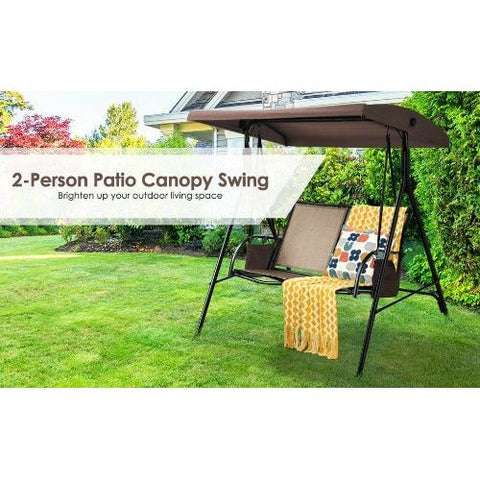 2 Seat Patio Porch Swing with Adjustable Canopy Storage Pockets by Costway