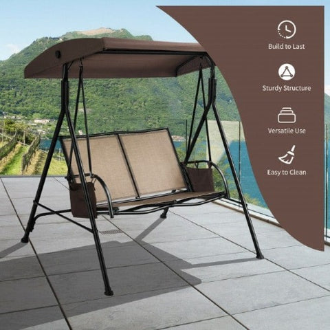 2 Seat Patio Porch Swing with Adjustable Canopy Storage Pockets by Costway