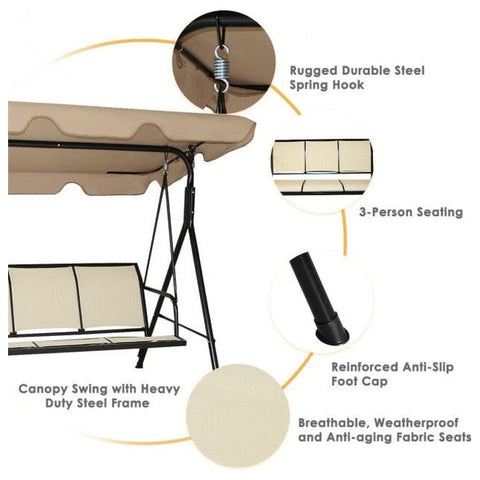 Costway Canopies & Gazebos 3 Person Steel Frame Patio Swing with Polyester Angle and Adjustable Canopy by Costway 3 Person Steel Frame Patio Swing w/Polyester Angle & Adjustable Canopy