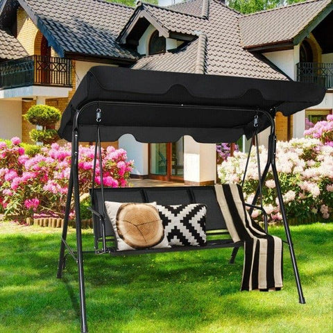 Costway Canopies & Gazebos 3 Person Steel Frame Patio Swing with Polyester Angle and Adjustable Canopy by Costway 3 Person Steel Frame Patio Swing w/Polyester Angle & Adjustable Canopy