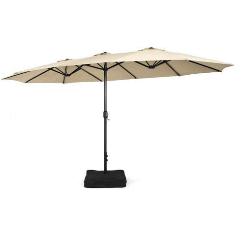 Costway Canopies & Gazebos Beige 15 Feet Double-Sided Twin Patio Umbrella with Crank and Base Coffee in Outdoor Market by Costway 781880247272 72630198-Beige 15 Feet Double-Sided Twin Patio Umbrella with Crank and Base Coffee in Outdoor Market SKU# 72630198