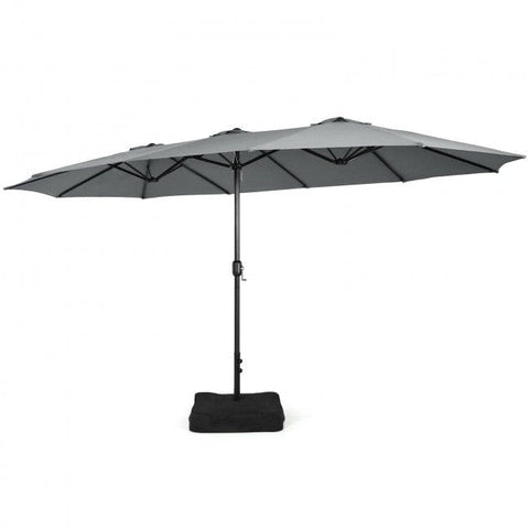 Costway Canopies & Gazebos Gray 15 Feet Double-Sided Twin Patio Umbrella with Crank and Base Coffee in Outdoor Market by Costway 72630198-Gray 15 Feet Double-Sided Twin Patio Umbrella with Crank and Base Coffee in Outdoor Market SKU# 72630198