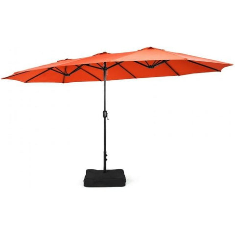 Costway Canopies & Gazebos Orange 15 Feet Double-Sided Twin Patio Umbrella with Crank and Base Coffee in Outdoor Market by Costway 781880247296 72630198-Orange 15 Feet Double-Sided Twin Patio Umbrella with Crank and Base Coffee in Outdoor Market SKU# 72630198