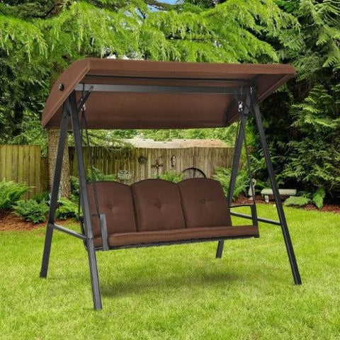 Outdoor 3-Seat Porch Swing with Adjust Canopy and Cushions by Costway