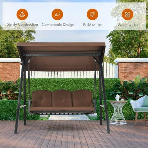 Outdoor 3-Seat Porch Swing with Adjust Canopy and Cushions by Costway