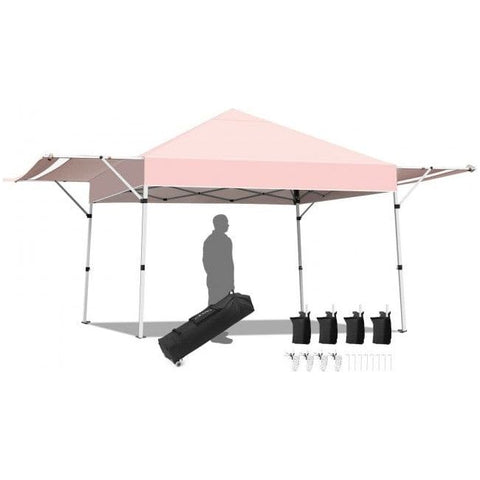 Costway Canopies & Gazebos Pink 17 x 10 Foldable Pop Up Canopy with Adjustable Instant Sun Shelter by Costway 781880256045 93618245-P 17x10 Foldable Pop Up Canopy Adjustable Shelter Costway SKU#93618245