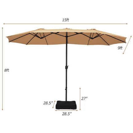 Costway canopy 15 Foot Extra Large Patio Double Sided Umbrella with Crank and Base by Costway 15 Foot Extra Large Patio Double Sided Umbrella with Crank Base Costway