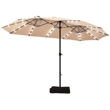 15" Solar LED Patio Double-sided Umbrella with Weight Base by Costway