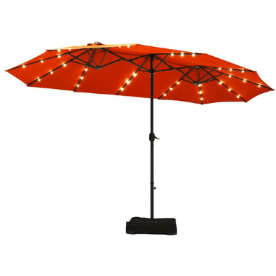 15" Solar LED Patio Double-sided Umbrella with Weight Base by Costway