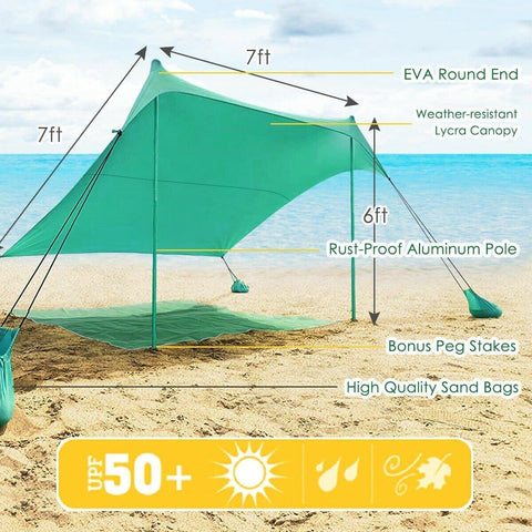 Costway Canopy Tent 7' x 7' Family Beach Tent Canopy Sunshade w/ 4 Poles by Costway