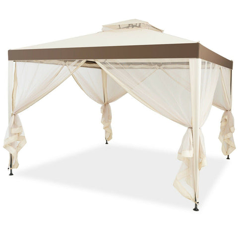 Costway Canopy Tent Beige Canopy Gazebo Tent Shelter Garden Lawn Patio with Mosquito Netting by Costway 796914876663 54810396-B