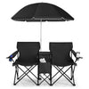 Image of Costway Chairs Black Portable Folding Picnic Double Chair With Umbrella by Costway 781880250432 24870591-Black Portable Folding Picnic Double Chair With Umbrella by Costway 24870591