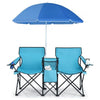 Image of Costway Chairs Turquoise Portable Folding Picnic Double Chair With Umbrella by Costway 781880250425 24870591-Turquoise Portable Folding Picnic Double Chair With Umbrella by Costway 24870591