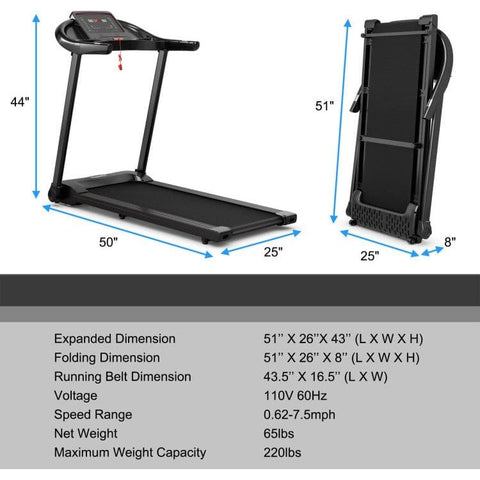 costway Fitness 2.25HP Electric Folding Treadmill with HD LED Display and APP Control Speaker by Costway