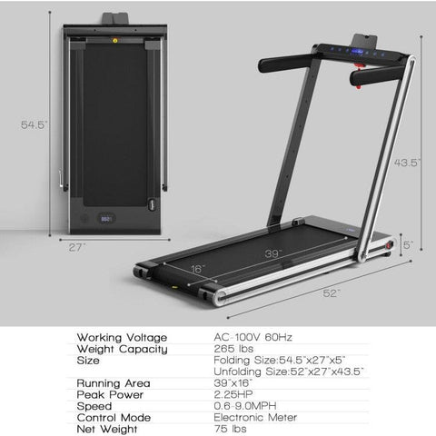 costway Fitness 2-in-1 Folding Treadmill with Dual LED Display by Costway