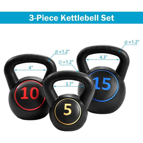 costway Fitness 3 Pieces 5 10 15lbs Kettlebell Weight Set by Costway 781880212225 65247910