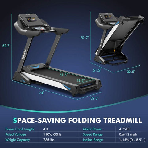 costway Fitness 4.75 HP Treadmill with APP and Auto Incline for Home and Apartment by Costway 781880212904 96132784