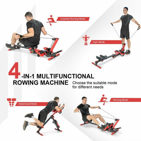 costway Fitness 4-in-1 Folding Rowing Machine with Control Panel for Home Gym by Costway 781880213246 85376029 Folding Magnetic Rowing Machine Monitor Aluminum 8 Resistance Costway