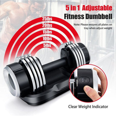 costway Fitness 5-in-1 Weight Adjustable Dumbbell with Anti-Slip Fast Adjust Turning Handle by Costway 781880212218 05249736 55Lbs Adjustable Dumbbell 18 Weights Storage Tray Gym Home Costway