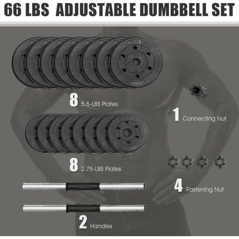 costway Fitness 66 Lbs Fitness Dumbbell Weight Set with Adjustable Weight Plates and Handle by Costway 781880212089 13542960 66Lbs Fitness Dumbbell Weight Adjustable Weight Plates Handle Costway