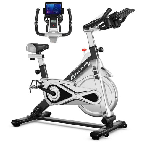 costway Fitness Black Stationary Silent Belt Adjustable Exercise Bike with Phone Holder and Electronic Display by Costway 781880213710 49237806-Black Stationary Silent Belt Exercise Bike PhoneHolder Electronic Costway