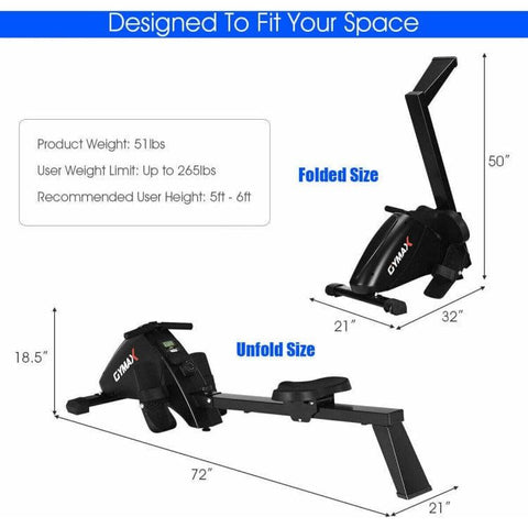 costway Fitness Foldable Magnetic Quiet Operated Fitness Rowing Machine with 10 Level Adjustable Resistance by Costway 781880214397 87693504 Foldable Magnetic Fitness Rowing Machine 10 Level Resistance Costway