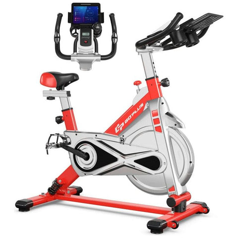 costway Fitness Red Stationary Silent Belt Adjustable Exercise Bike with Phone Holder and Electronic Display by Costway 781880210580 49237806-Red Stationary Silent Belt Exercise Bike PhoneHolder Electronic Costway