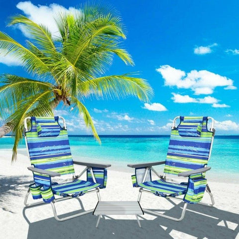 Costway Folding Chairs & Stools 2 Pack 5-Position Outdoor Folding Backpack Beach Table Chair Reclining Chair Set by Costway 2 Pack 5-Position Outdoor Folding Backpack Beach Table Chair Costway