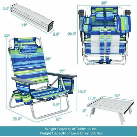 Costway Folding Chairs & Stools 2 Pack 5-Position Outdoor Folding Backpack Beach Table Chair Reclining Chair Set by Costway 2 Pieces Folding Backpack Beach Chair with Pillow by Costway #84052631