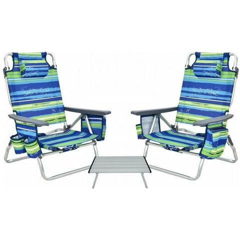 Costway Folding Chairs & Stools 2 Pack 5-Position Outdoor Folding Backpack Beach Table Chair Reclining Chair Set by Costway 2 Pieces Folding Backpack Beach Chair with Pillow by Costway #84052631