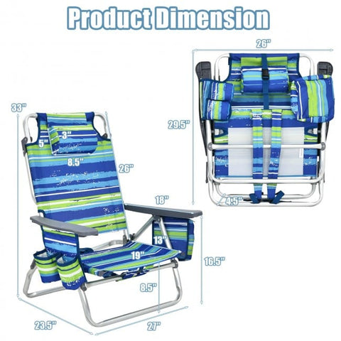 Costway Folding Chairs & Stools 2 Pieces Folding Backpack Beach Chair with Pillow by Costway Portable Beach Chair Set of 2 with Headrest by Costway SKU# 41062578