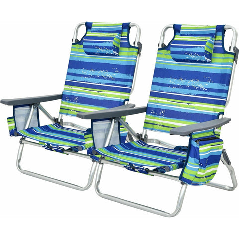 Costway Folding Chairs & Stools Blue 2 Pieces Folding Backpack Beach Chair with Pillow by Costway 781880224785 84052631-Blue Portable Beach Chair Set of 2 with Headrest by Costway SKU# 41062578