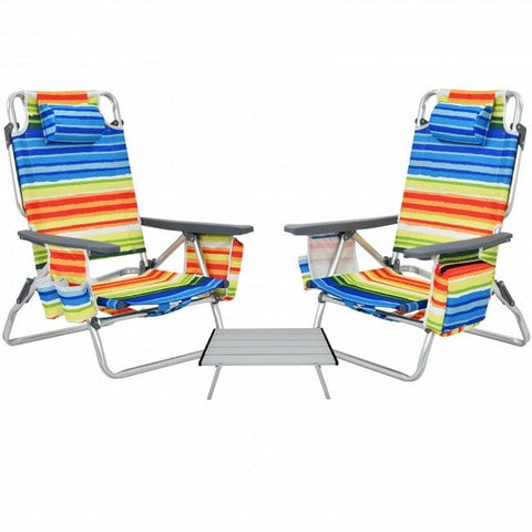 Costway Folding Chairs & Stools Yellow 2 Pack 5-Position Outdoor Folding Backpack Beach Table Chair Reclining Chair Set by Costway 781880224822 30425761-Yellow 2 Pack 5-Position Outdoor Folding Backpack Beach Table Chair Costway